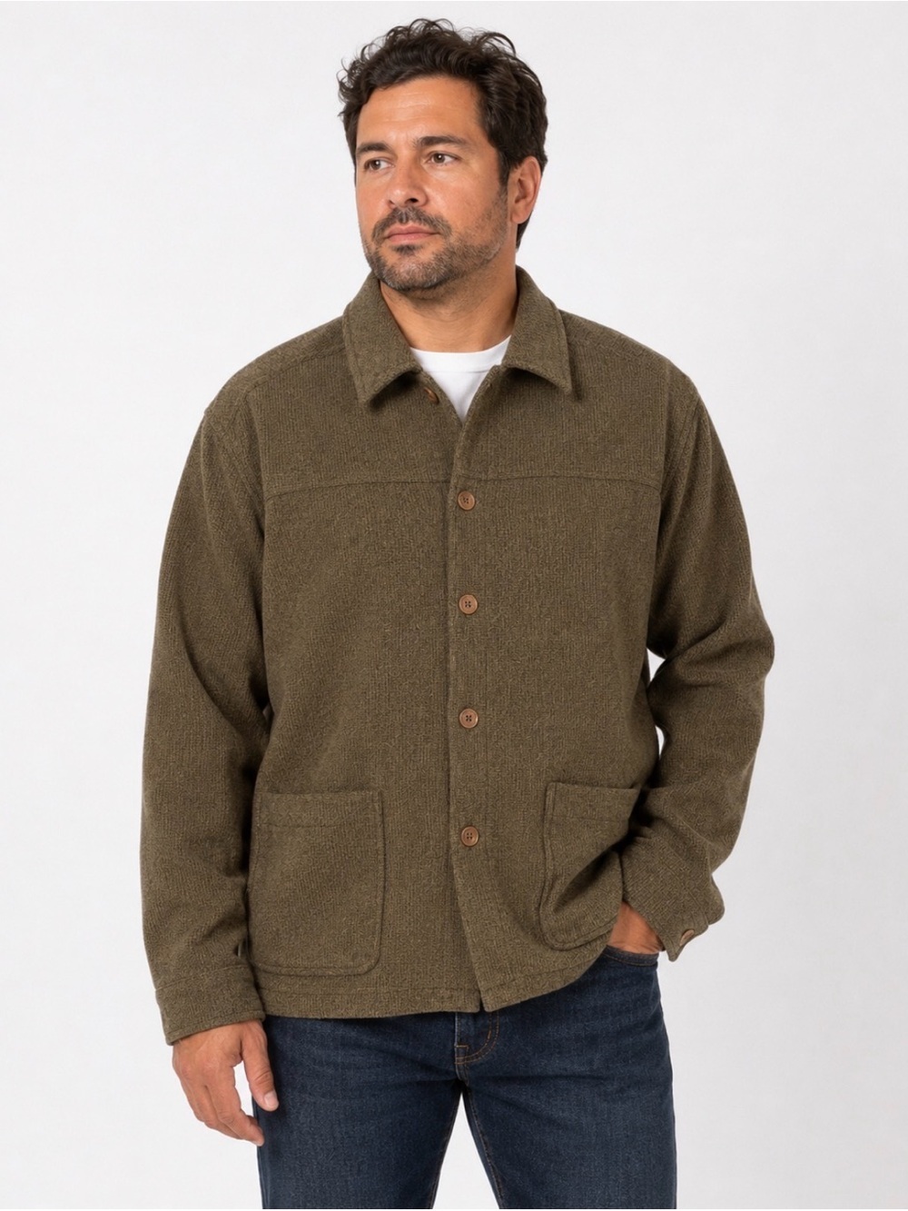 Bugatchi Uomo Men’s Fleece Lined Button-Up Tweed Textured Jacket Brown Size L